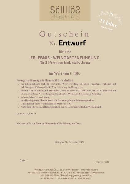 Gutschein Erlebnis-Weingarten-Führung mit Winzer Hannes Söll